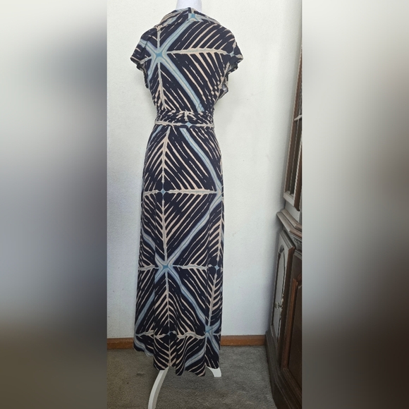 MAEVE By Anthropologie, Elegant Blue and Tan Patterned Maxi Dress.Size XS - Picture 9 of 10